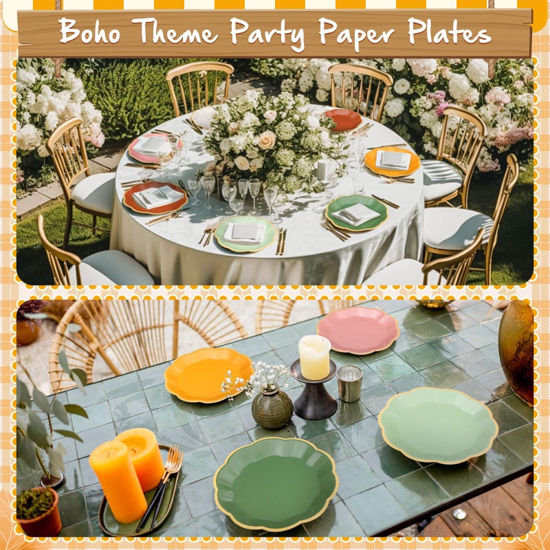 Tiangrid 72 Pcs Boho Color Paper Plates 9 Inch Colorful Rainbow Scalloped Paper Disposable Dinner Dessert Plates for Birthday Wedding Bridal Party Supplies, 6 Colors - Image 4